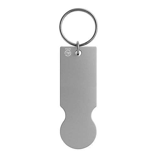 Recycled aluminium keyring with shopping trolley token