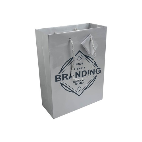 157 g/m2 laminated paper shopping bag with gusset and bottom reinforcement, string handles