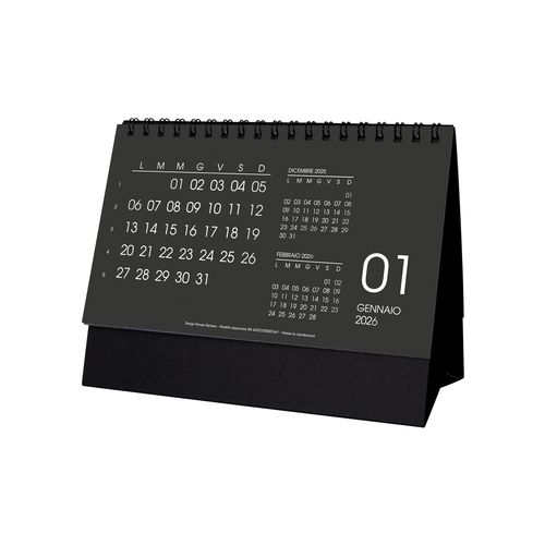 2026 Monthly Desk Calendar, 13 sheets on white or black cardstock, spiral bound