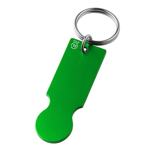 Porte-clés en aluminium recyclé avec jeton pour chariot de courses. Porte-clés en aluminium recyclé avec jeton pour chariot de courses.