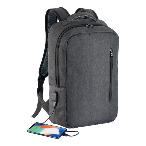 300D Polyester laptop backpack with 3 pockets. Laptop principal pocket and side pocket
