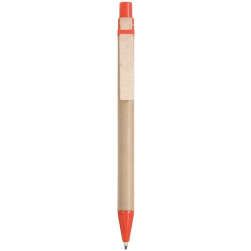Recycled paper snap pen, coloured PP and wheat straw details, wooden clip