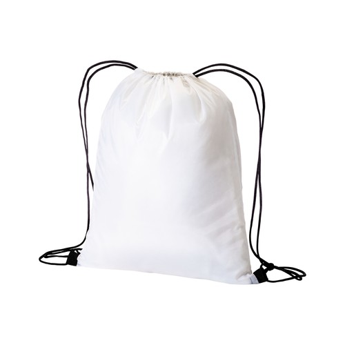 210T white polyester backpack with choke closure and colored cords