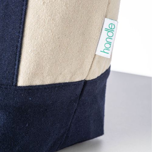 Mini shopper bag made of 340 g/m2 recycled cotton with colorful handles and base. GRS