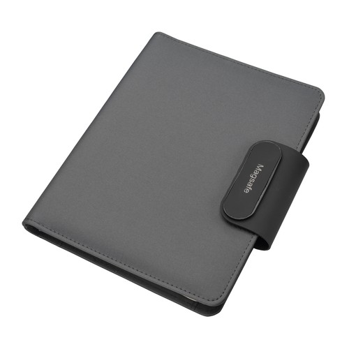 A5 organizer folder in R-PET with lock and magnetic closure that lights up