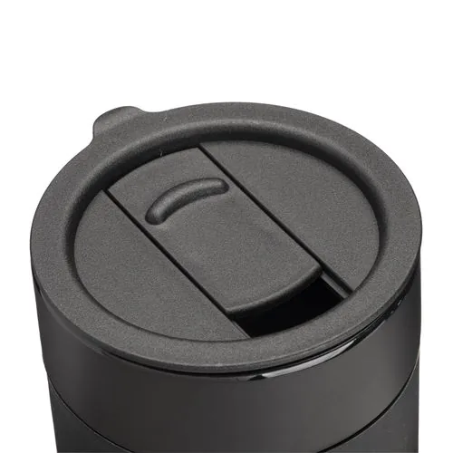 300 ml silicone-coated ceramic mug. Removable PP cap with sliding opening