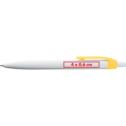 White plastic ball pen with coloured clip
