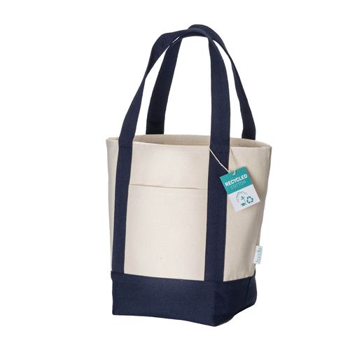 Mini shopper bag made of 340 g/m2 recycled cotton with colorful handles and base. GRS