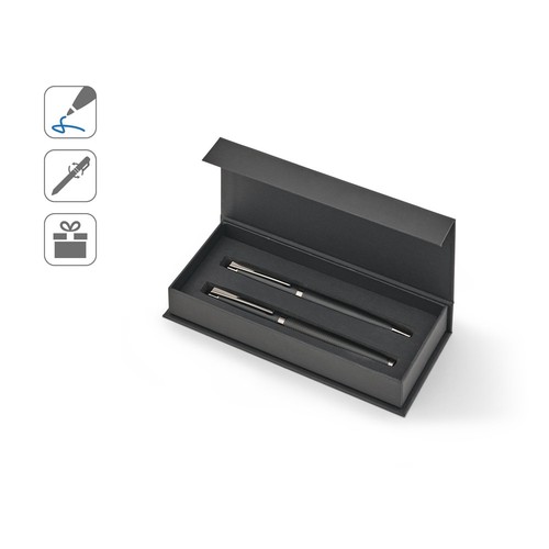 KINGSLEY. Ensemble composé d'un stylo à bille et d'un stylo roller en aluminium, avec encre bleue Dokumental