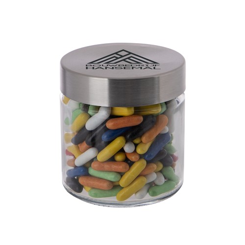 Bocal en verre de 0,35 litre, rempli de bonbons Bocal en verre de 0,35 litre, rempli de bonbons