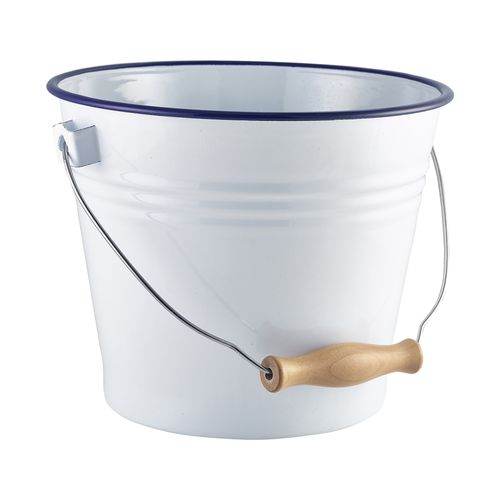 Seau en émail blanc avec bord bleu (2 litres) Seau en émail blanc avec bord bleu (2 litres)