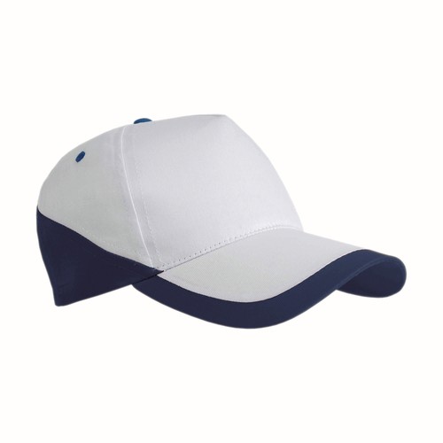 Casquette en coton, 5 panneaux , base blanche et bordures colorées, fermeture velcro Casquette en coton, 5 panneaux , base blanche et bordures colorées, fermeture velcro