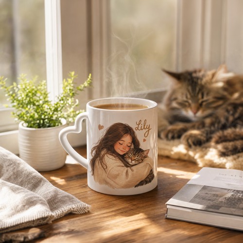 Mug Anse Cœur Personnalisé – Céramique Blanche, sur Commande Mug Anse Cœur Personnalisé – Céramique Blanche, sur Commande