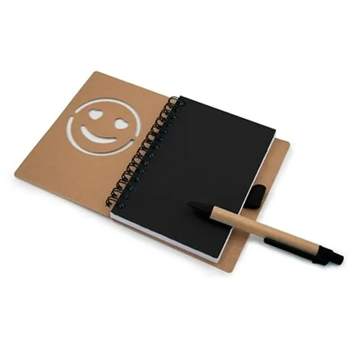 Notebook approx. B7 "smiling face" with ball pen | Dylan