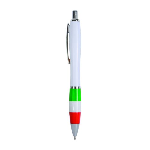 ABS plastic snap pen with white barrel, Italian flag-coloured grip and metal clip ABS plastic snap pen with white barrel, Italian flag-coloured grip and metal clip