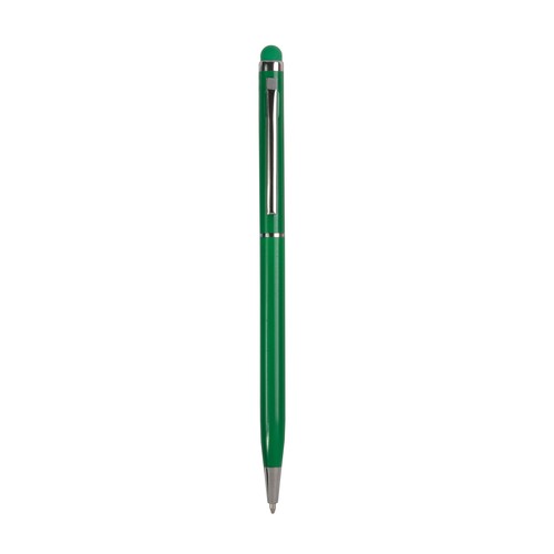 Twist pen with metal clip and barrel, and matching touchscreen rubber tip Twist pen with metal clip and barrel, and matching touchscreen rubber tip