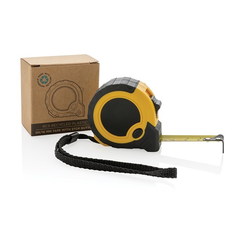 3m/16mm Maßband mit Stop-Taste aus RCS recycelt. Kunststoff