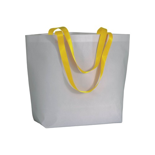 Stitched, laminated 100 g/m2 non-woven fabric shopping bag with bottom gusset Stitched, laminated 100 g/m2 non-woven fabric shopping bag with bottom gusset
