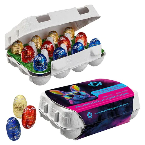 12er Ostereier-Karton mit Lindt Lindor Mini-Eiern 12er Ostereier-Karton mit Lindt Lindor Mini-Eiern