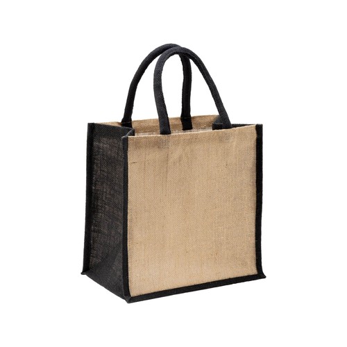Mini tote bag en toile de jute avec anses et inserts colorés