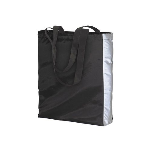 Polyester shopping bag with reflective side, long handles and gusset