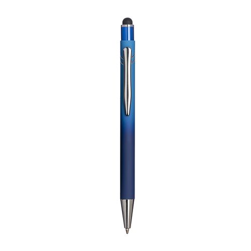 Penna a scatto in alluminio gommato. Fusto sfumato, clip e particolari metallizzati
