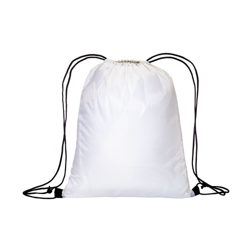 210T white polyester backpack with choke closure and colored cords