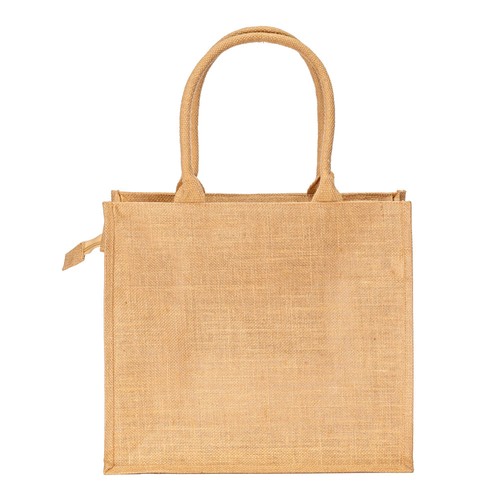 Borsa in juta con manici in cotone. Dotata di chiusura a zip Borsa in juta con manici in cotone. Dotata di chiusura a zip