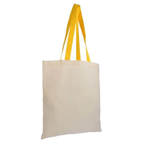 135 g/m2 natural cotton shopping bag with coloured long handles 135 g/m2 natural cotton shopping bag with coloured long handles