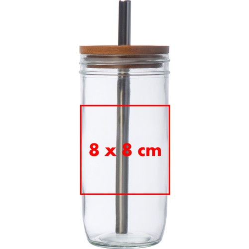 Glass mug with bamboo lid and straw Glass mug with bamboo lid and straw