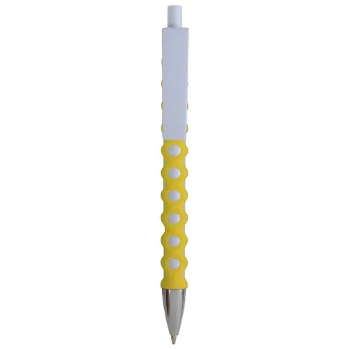 Plastic snap pen with white barrel, clip and button Plastic snap pen with white barrel, clip and button