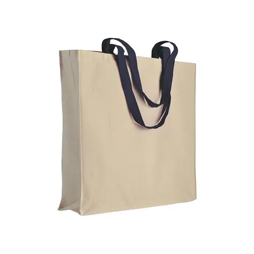 220 g/m2 natural cotton shopping bag with coloured long handles and gusset 220 g/m2 natural cotton shopping bag with coloured long handles and gusset