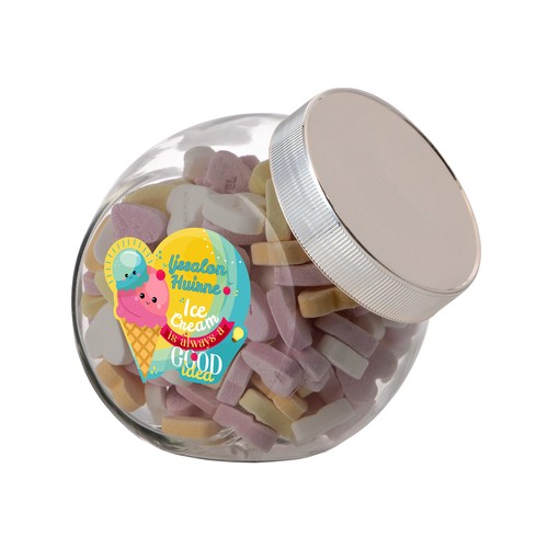 Medium glazen pot, gevuld met snoep Medium glazen pot, gevuld met snoep