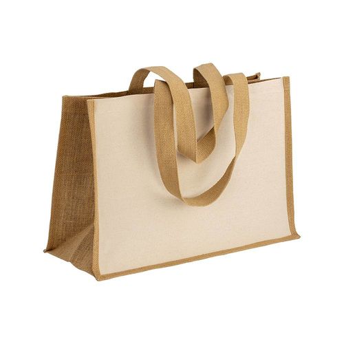 280 g/m2 cotton shopping bag with jute details, long handles and gusset 280 g/m2 cotton shopping bag with jute details, long handles and gusset