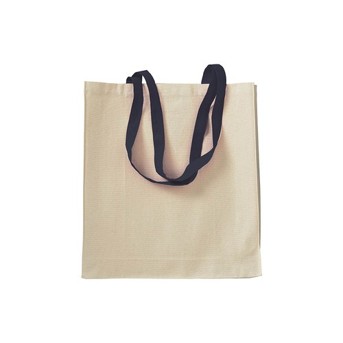 220 g/m2 natural cotton shopping bag with coloured long handles and gusset 220 g/m2 natural cotton shopping bag with coloured long handles and gusset