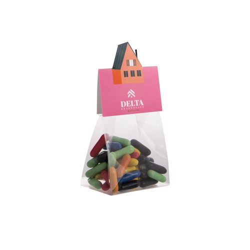 Block bag with header card in your own shape and 50 grams of candy
