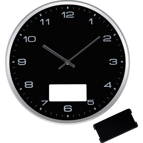 Wall clock with silver frame and click system Wall clock with silver frame and click system