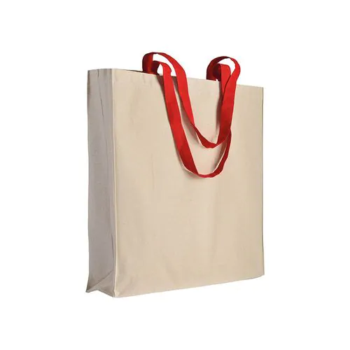 Bolsa de algodon naturel, asas largas de colores y fuelle