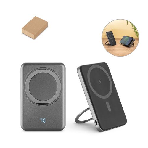 WARSHEL 5. Batterie nomade magnétique de 5 000 mAh avec chargeur sans fil ultrarapide de 15 W en ABS recyclé (100 % rABS) avec support WARSHEL 5. Batterie nomade magnétique de 5 000 mAh avec chargeur sans fil ultrarapide de 15 W en ABS recyclé (100 % rABS) avec support