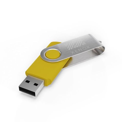 USB Stick Twister (Yellow, 32GB 2.0, Engraving frontside, Engraving backside)