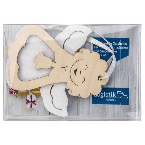 Hout-vilten hanger - Engel in doos