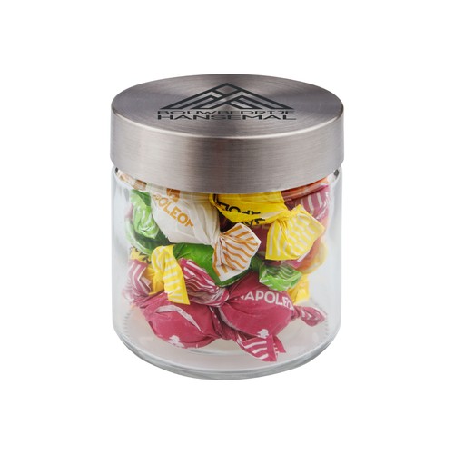 Bocal en verre de 0,35 litre, rempli de bonbons
