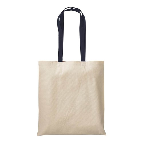 220 g/m2 natural cotton shopping bag with coloured long handles