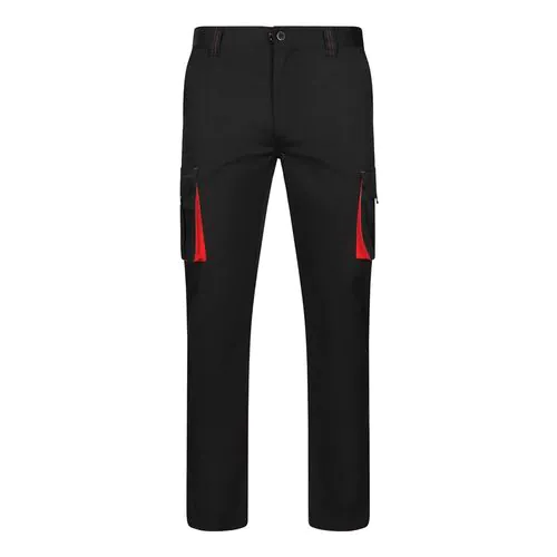VL FIDES. Two-tone, multi-pocket stretch trousers (240g/m²), in cotton (46%), EME (38%) and polyester (16%)