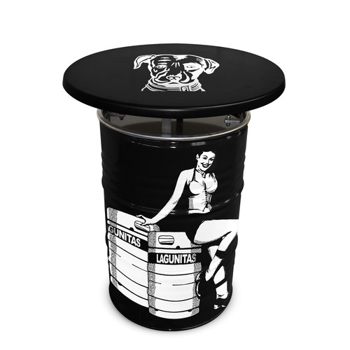 Barrel Table Full Colour with Black Table Top