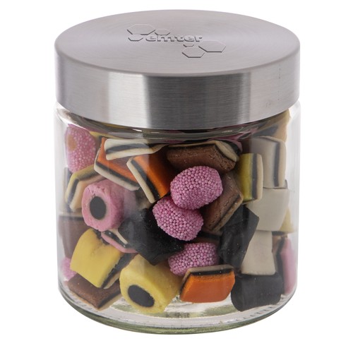 Bocal en verre de 0,9 litre avec embossage, rempli de bonbons