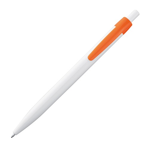 White plastic ball pen with coloured clip White plastic ball pen with coloured clip