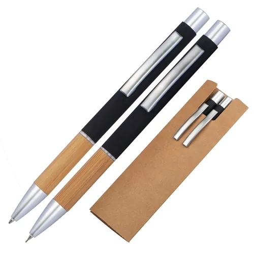 Aluminium wrting set with pen and pencil with bamboo gripzone Aluminium wrting set with pen and pencil with bamboo gripzone