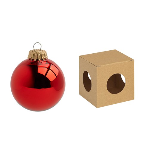 Boule de Noël 8 cm avec tampographie 4-5 couleurs (recto) - en boîte ECO - couronne dorée - MADE IN GERMANY