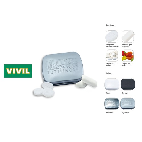 Hinged-Tin-59 embossed, Chewing Gum Dragees sugar free (Tin) Hinged-Tin-59 embossed, Chewing Gum Dragees sugar free (Tin)